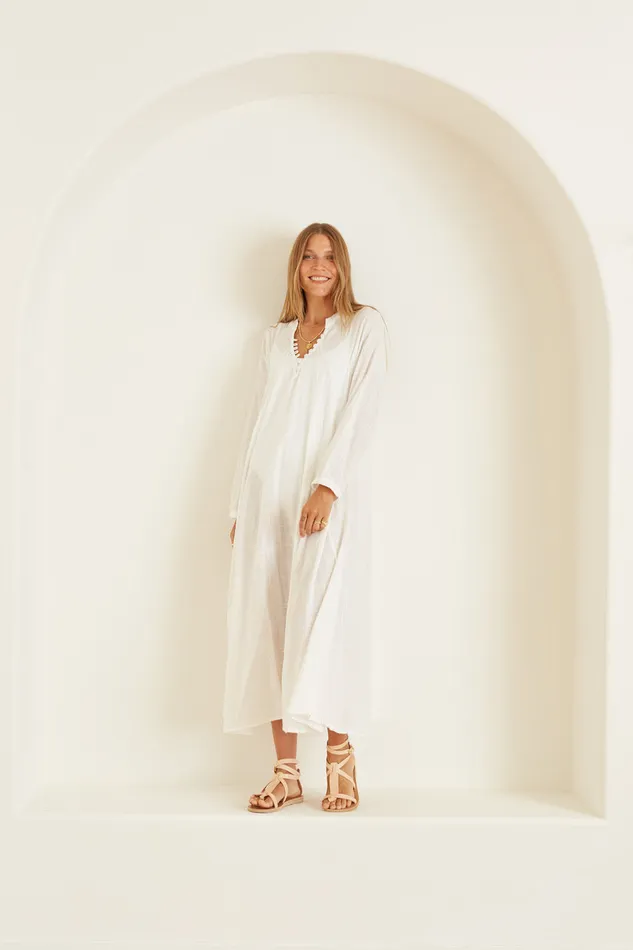 Fiore Maxi White Cotton Gauze Women Natalie Martin Dresses