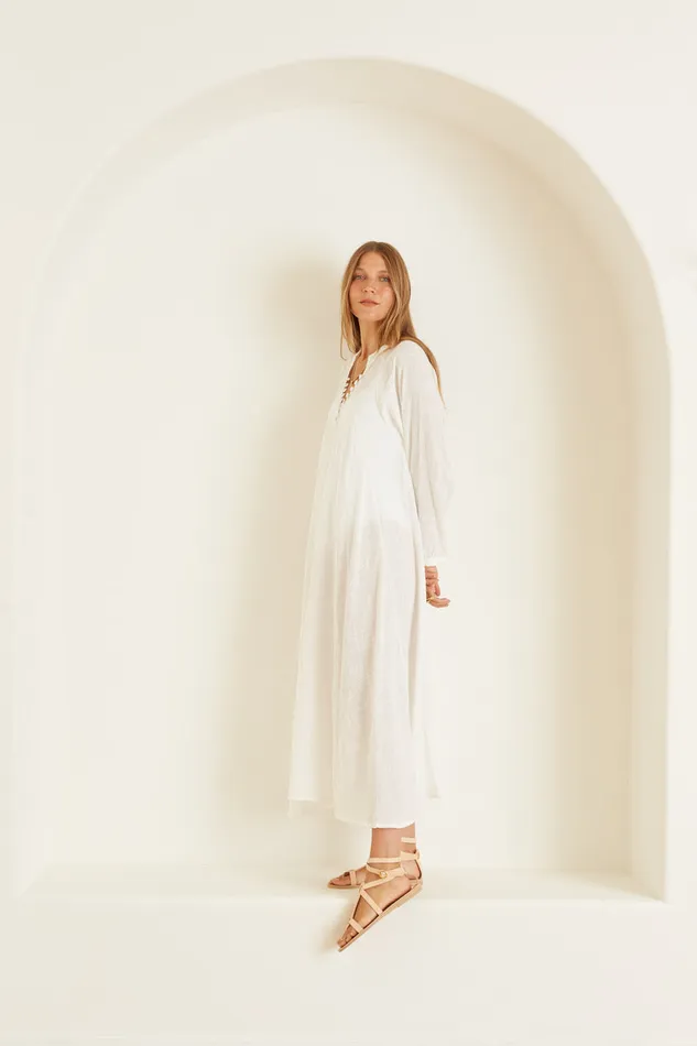 Fiore Maxi White Cotton Gauze Women Natalie Martin Dresses