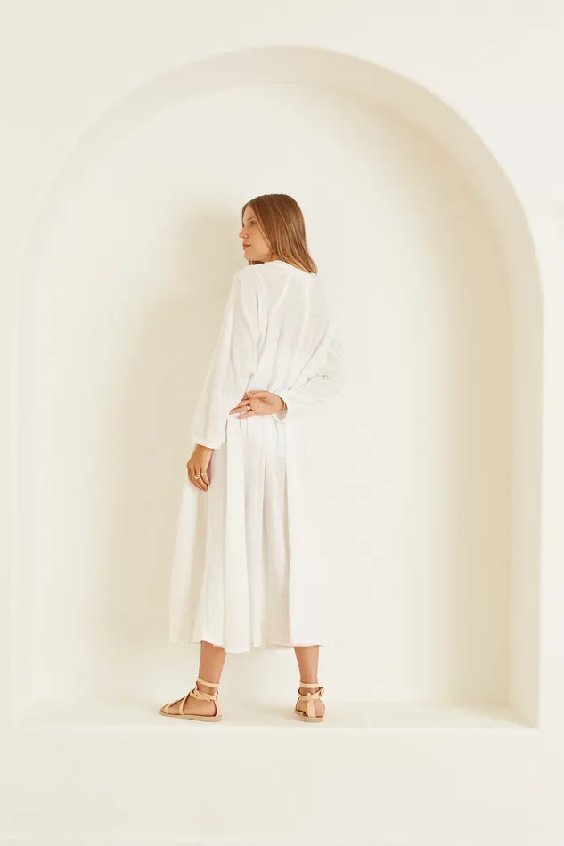 Fiore Maxi White Cotton Gauze Women Natalie Martin Dresses