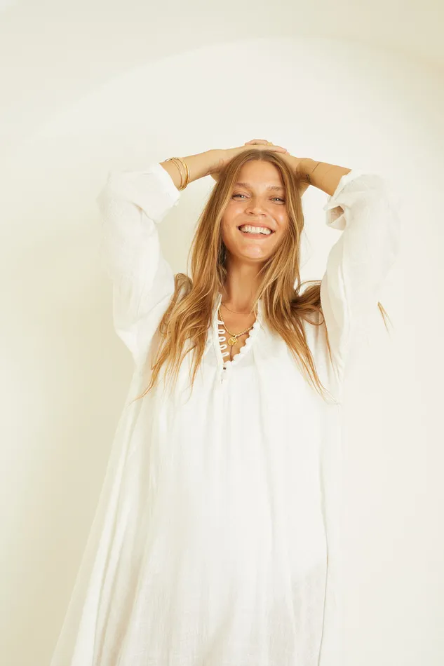Fiore Maxi White Cotton Gauze Women Natalie Martin Dresses