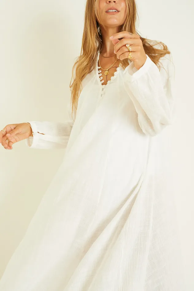 Fiore Maxi White Cotton Gauze Women Natalie Martin Dresses