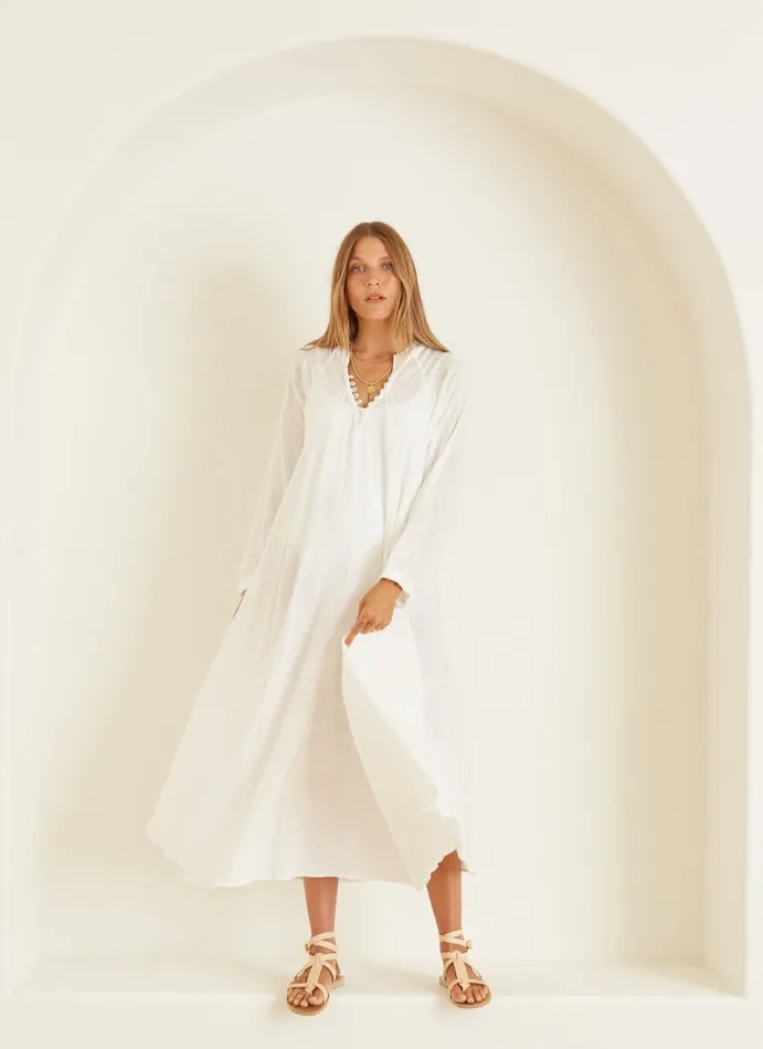 Fiore Maxi White Cotton Gauze Women Natalie Martin Dresses