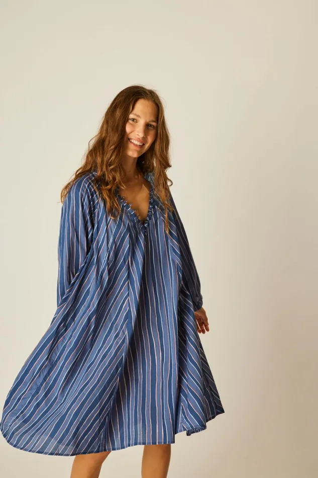 Fiore Short Dress Batik Stripe Navy Women Natalie Martin Dresses