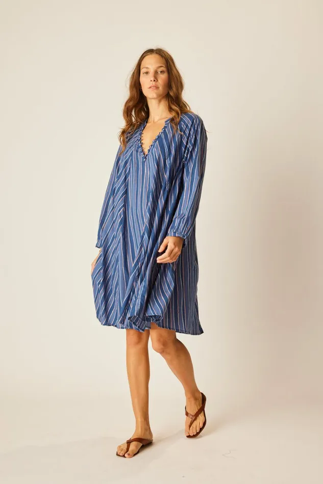 Fiore Short Dress Batik Stripe Navy Women Natalie Martin Dresses