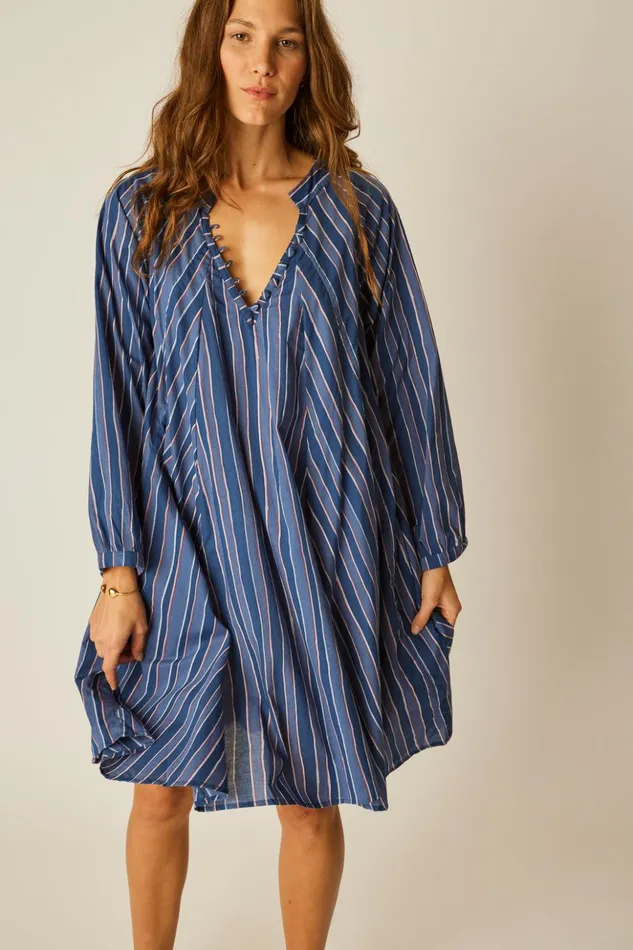 Fiore Short Dress Batik Stripe Navy Women Natalie Martin Dresses