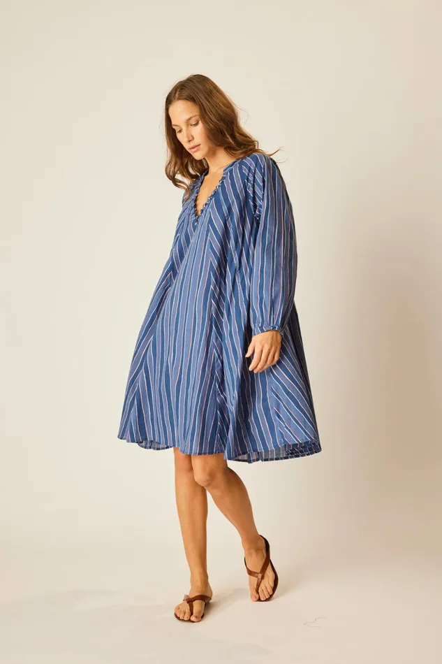 Fiore Short Dress Batik Stripe Navy Women Natalie Martin Dresses