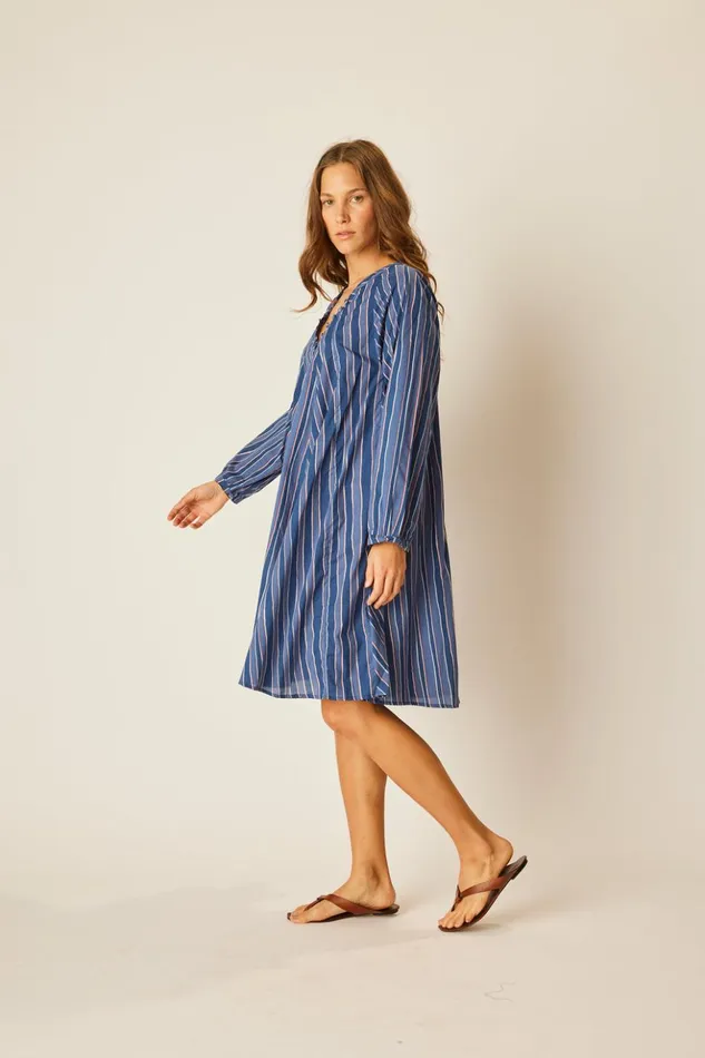 Fiore Short Dress Batik Stripe Navy Women Natalie Martin Dresses