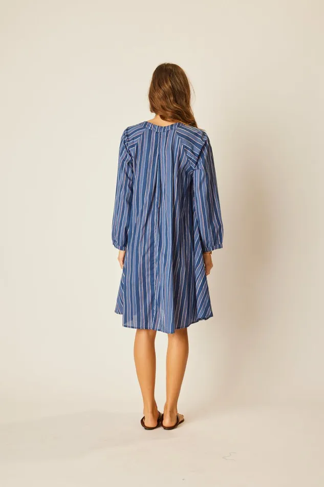 Fiore Short Dress Batik Stripe Navy Women Natalie Martin Dresses