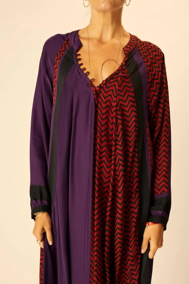 Fiore Short Dress Block Zigzag Aubergine Women Natalie Martin Dresses