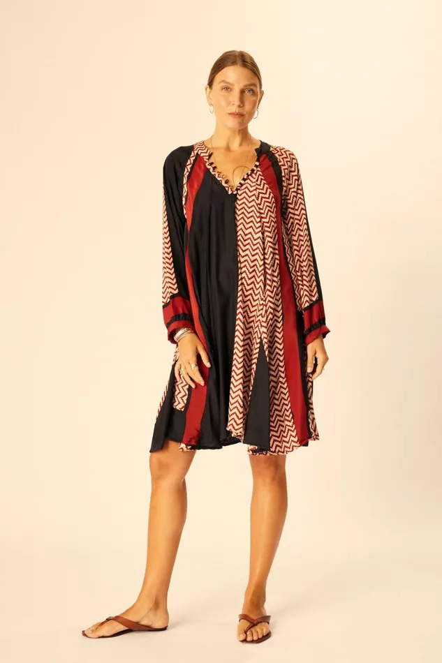 Fiore Short Dress Block Zigzag Aubergine Women Natalie Martin Dresses