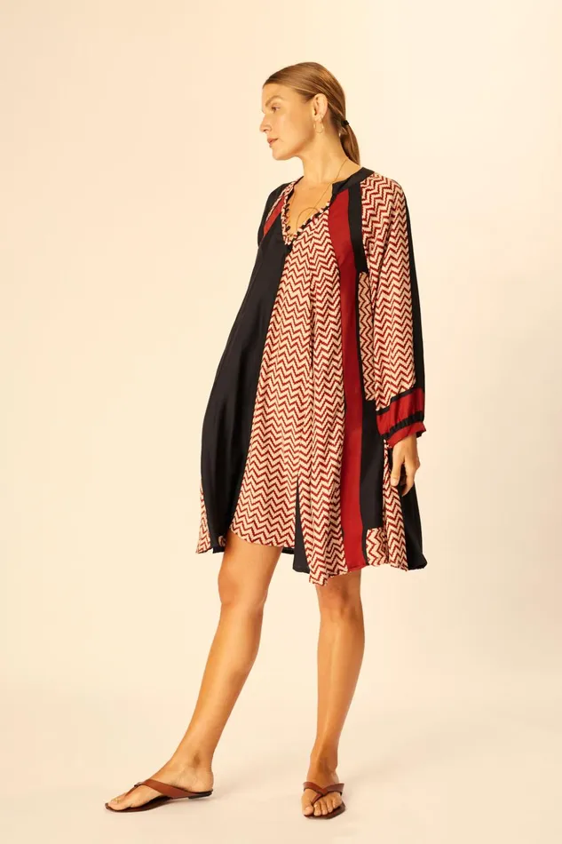Fiore Short Dress Block Zigzag Noire Women Natalie Martin Dresses