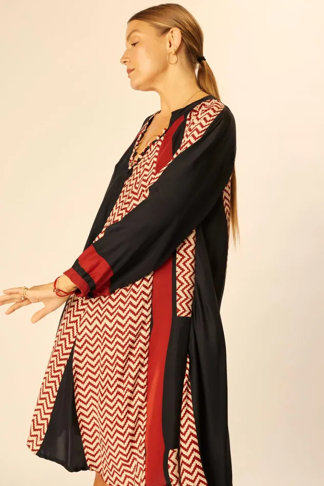 Fiore Short Dress Block Zigzag Noire Women Natalie Martin Dresses