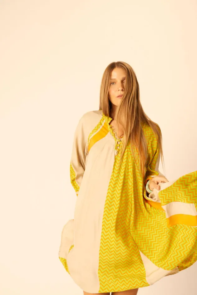 Fiore Short Dress Block Zigzag Tangerine Women Natalie Martin Dresses