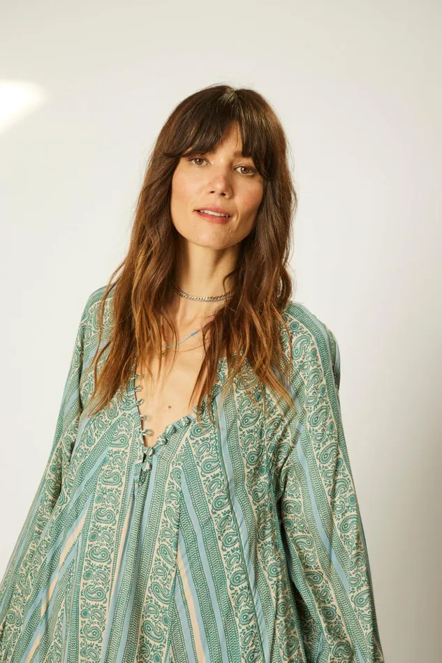 Fiore Short Dress Paisley Stripe Pool Women Natalie Martin Dresses