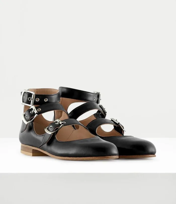 Flats Women Vivienne Westwood Roman Three Strap Sandals In Black
