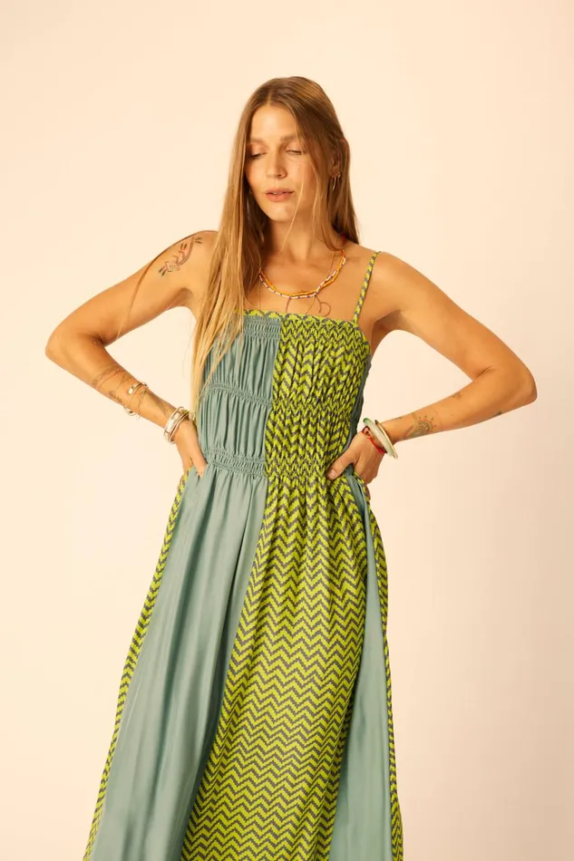 Gina Maxi Block Zigzag Lime Women Natalie Martin Dresses