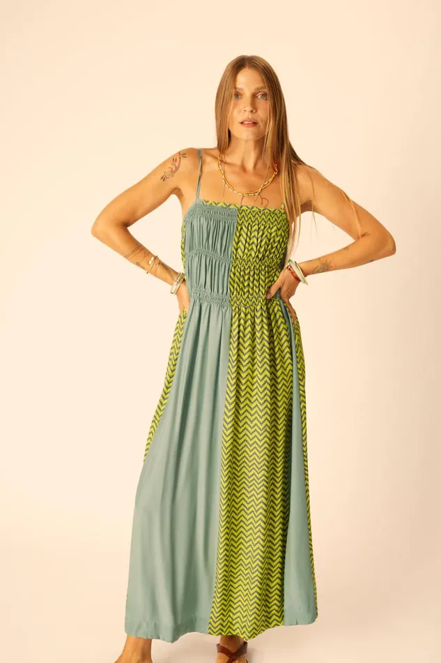 Gina Maxi Block Zigzag Lime Women Natalie Martin Dresses