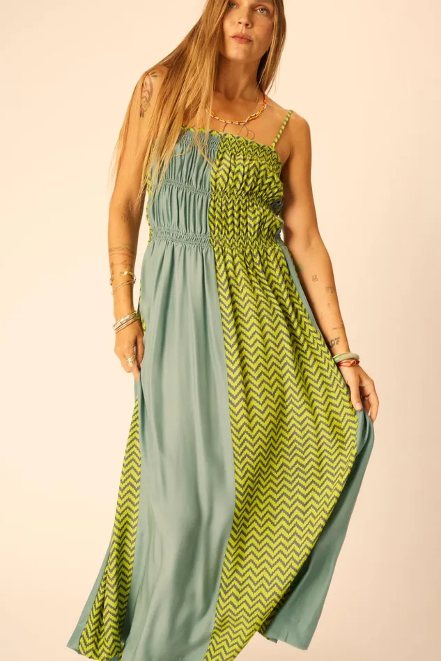 Gina Maxi Block Zigzag Lime Women Natalie Martin Dresses