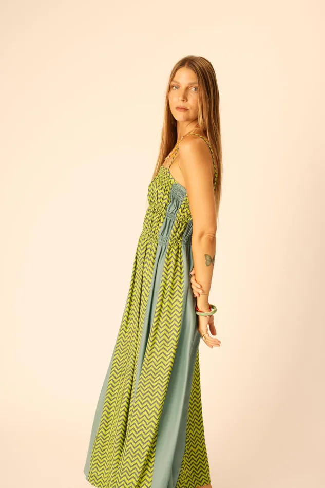 Gina Maxi Block Zigzag Lime Women Natalie Martin Dresses