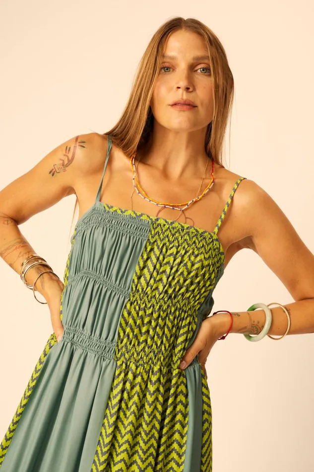 Gina Maxi Block Zigzag Lime Women Natalie Martin Dresses