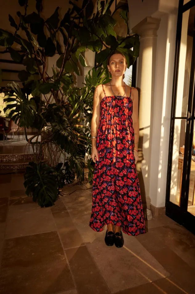 Gina Maxi Silk Watercolor Print Onyx Women Natalie Martin Dresses