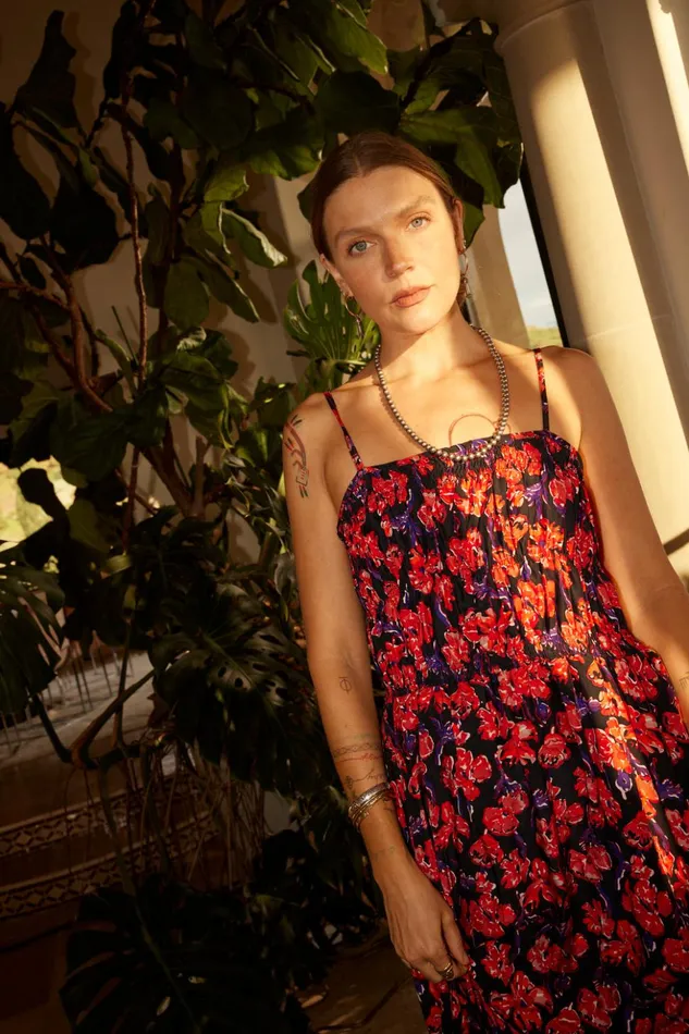 Gina Maxi Silk Watercolor Print Onyx Women Natalie Martin Dresses