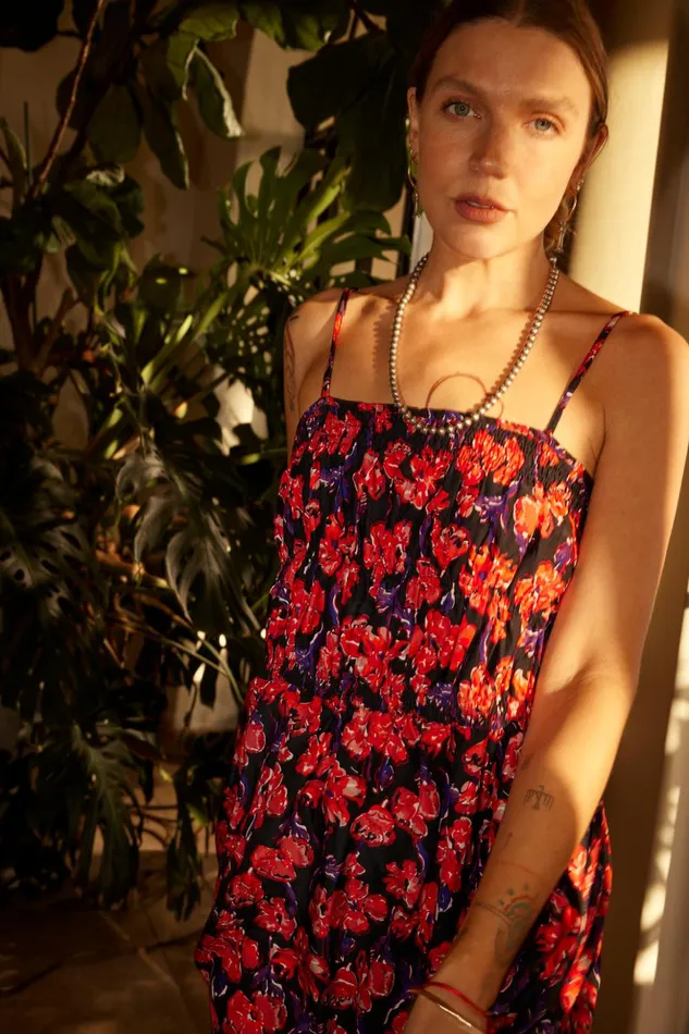 Gina Maxi Silk Watercolor Print Onyx Women Natalie Martin Dresses