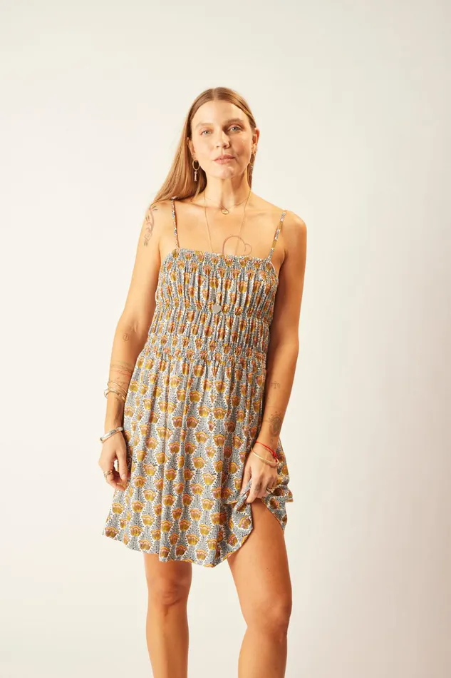 Gina Short Dress Tulip Print French Blue Women Natalie Martin Coverups
