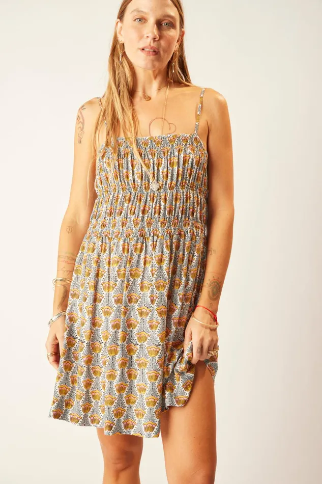 Gina Short Dress Tulip Print French Blue Women Natalie Martin Dresses