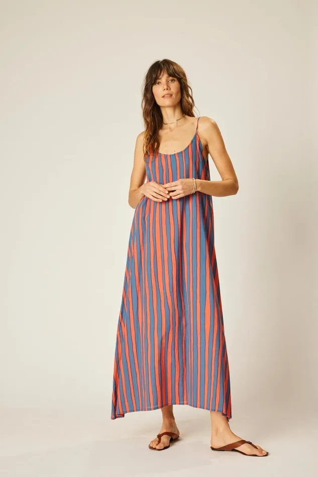Heather Maxi Batik Stripe Blood Orange Women Natalie Martin Dresses