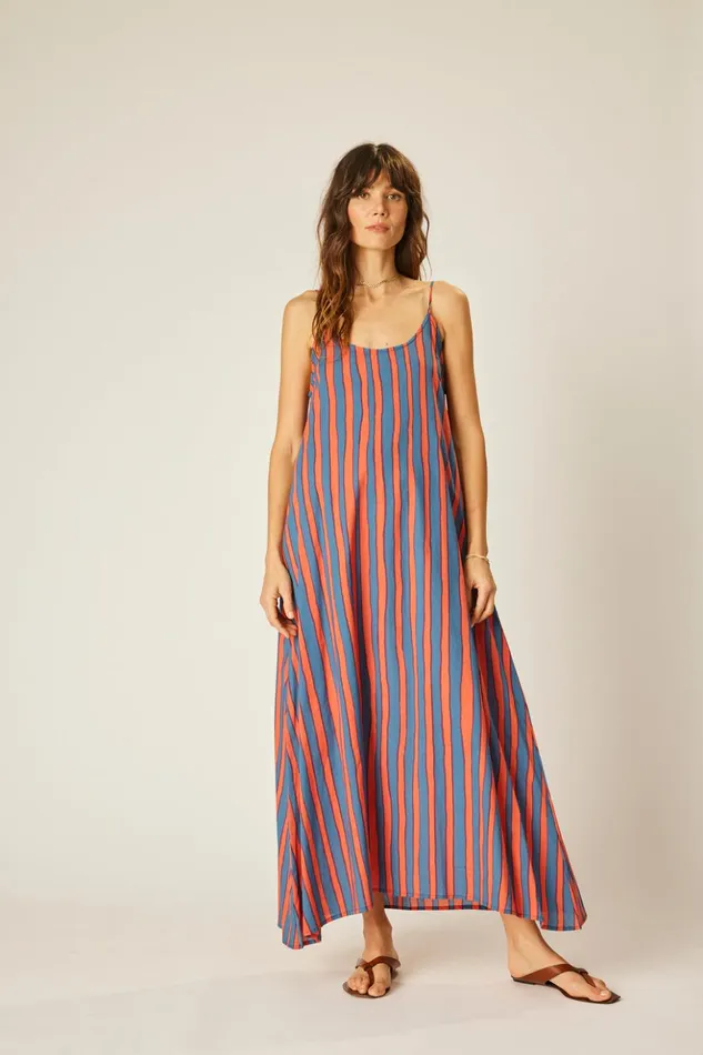 Heather Maxi Batik Stripe Blood Orange Women Natalie Martin Dresses