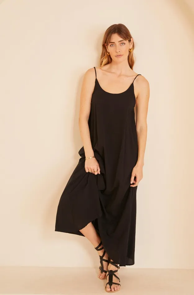 Heather Maxi Black Flat Cotton Women Natalie Martin Dresses