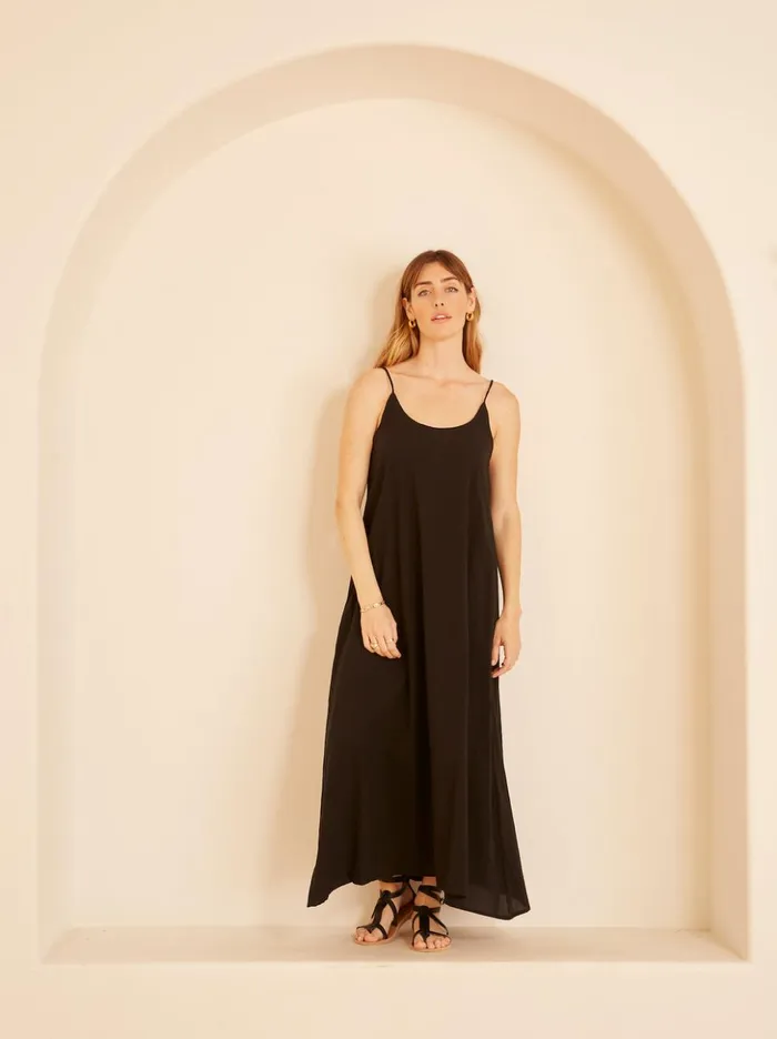 Heather Maxi Black Flat Cotton Women Natalie Martin Dresses