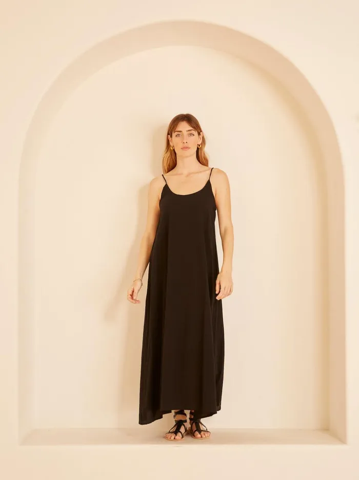 Heather Maxi Black Flat Cotton Women Natalie Martin Dresses
