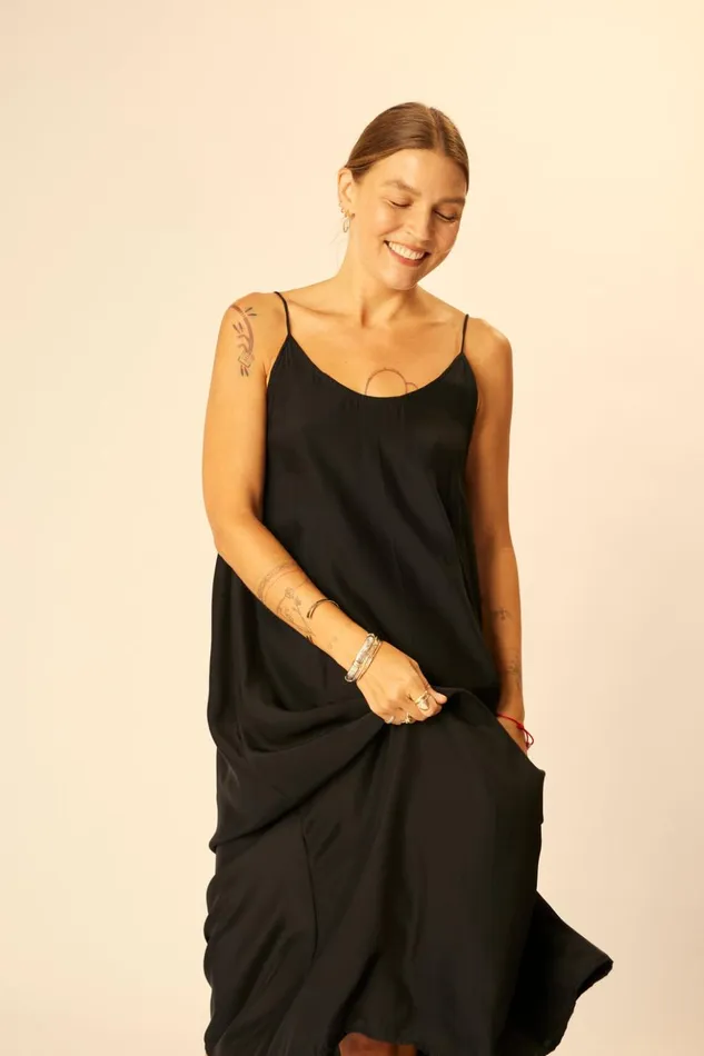 Heather Maxi Black Silk Women Natalie Martin Dresses