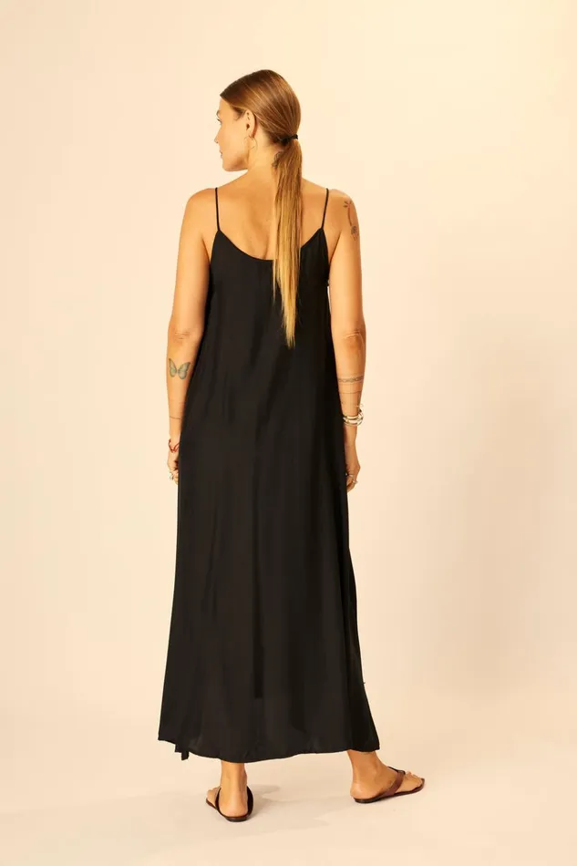 Heather Maxi Black Silk Women Natalie Martin Dresses