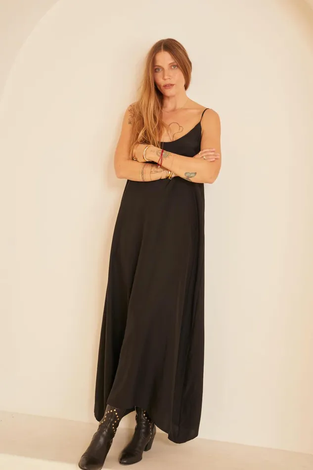 Heather Maxi Black Silk Women Natalie Martin Dresses