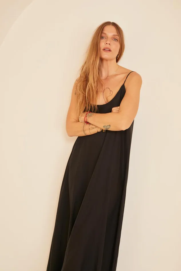 Heather Maxi Black Silk Women Natalie Martin Dresses