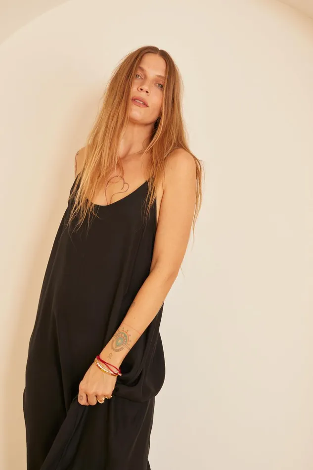 Heather Maxi Black Silk Women Natalie Martin Dresses