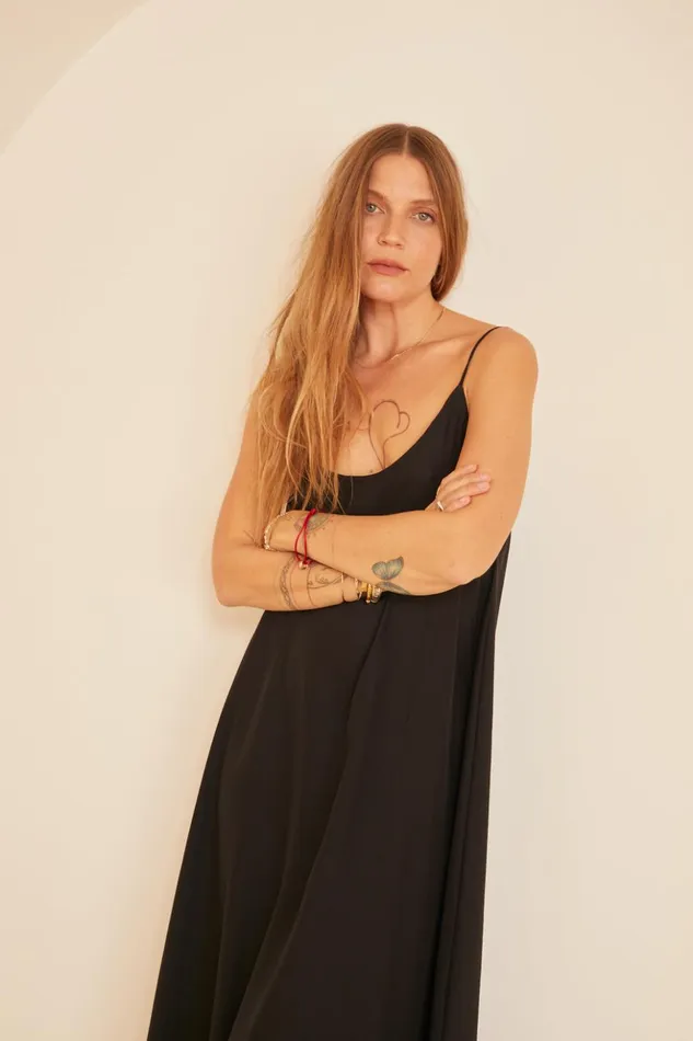 Heather Maxi Black Silk Women Natalie Martin Dresses