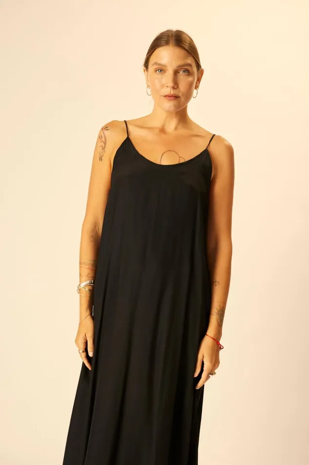 Heather Maxi Black Silk Women Natalie Martin Dresses