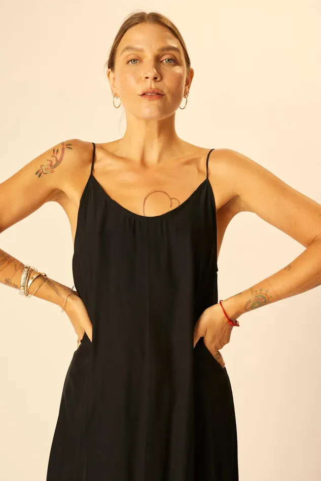 Heather Maxi Black Silk Women Natalie Martin Dresses