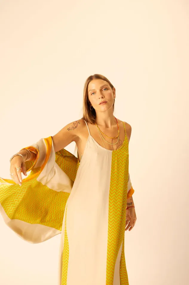 Heather Maxi Block Zigzag Tangerine Women Natalie Martin Dresses
