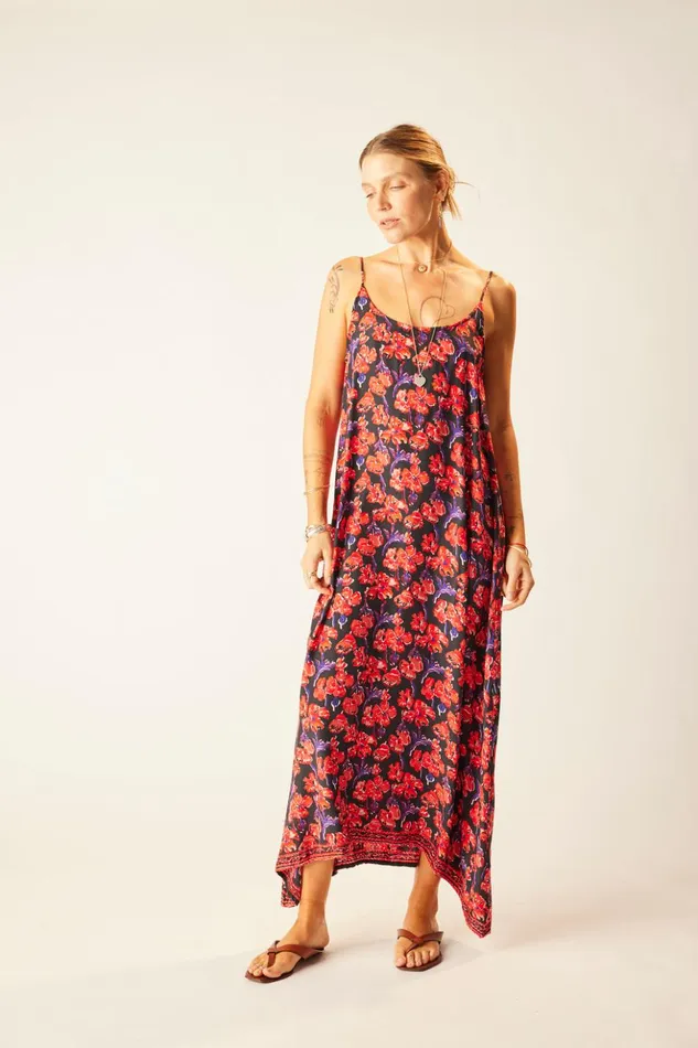 Heather Maxi Silk Watercolor Print Onyx Women Natalie Martin Dresses