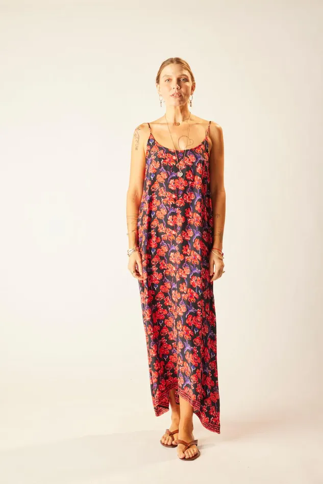 Heather Maxi Silk Watercolor Print Onyx Women Natalie Martin Dresses