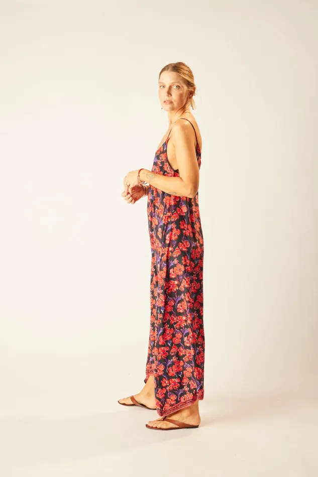 Heather Maxi Silk Watercolor Print Onyx Women Natalie Martin Dresses