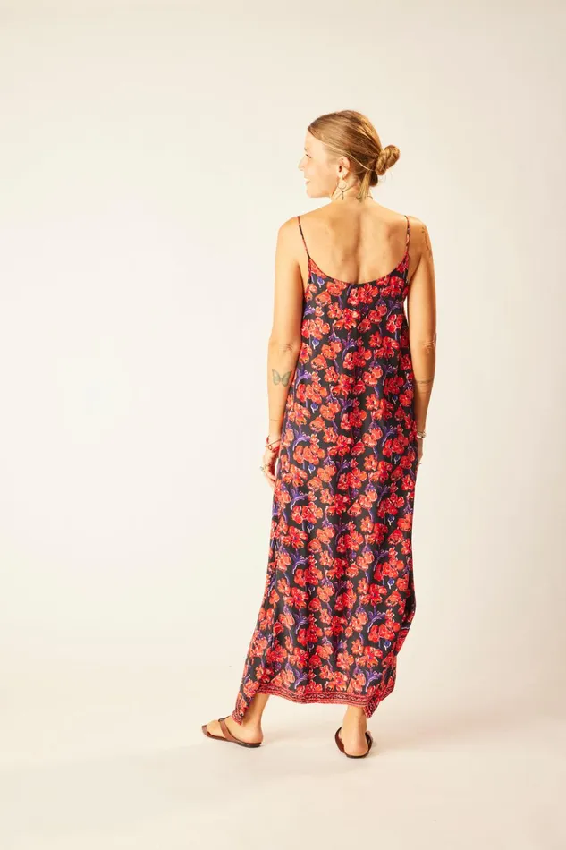 Heather Maxi Silk Watercolor Print Onyx Women Natalie Martin Dresses
