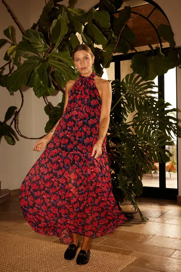 Indiana Maxi Chiffon Watercolor Onyx Women Natalie Martin Dresses
