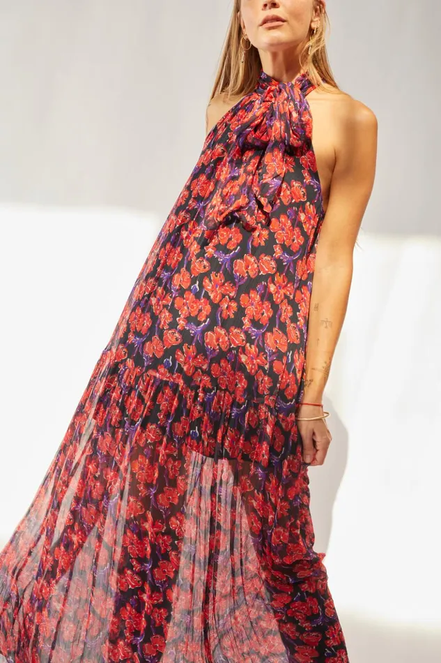 Indiana Maxi Chiffon Watercolor Onyx Women Natalie Martin Dresses
