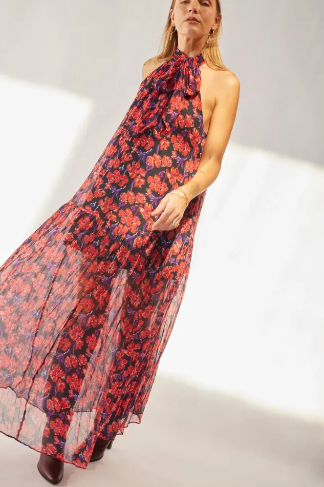 Indiana Maxi Chiffon Watercolor Onyx Women Natalie Martin Dresses